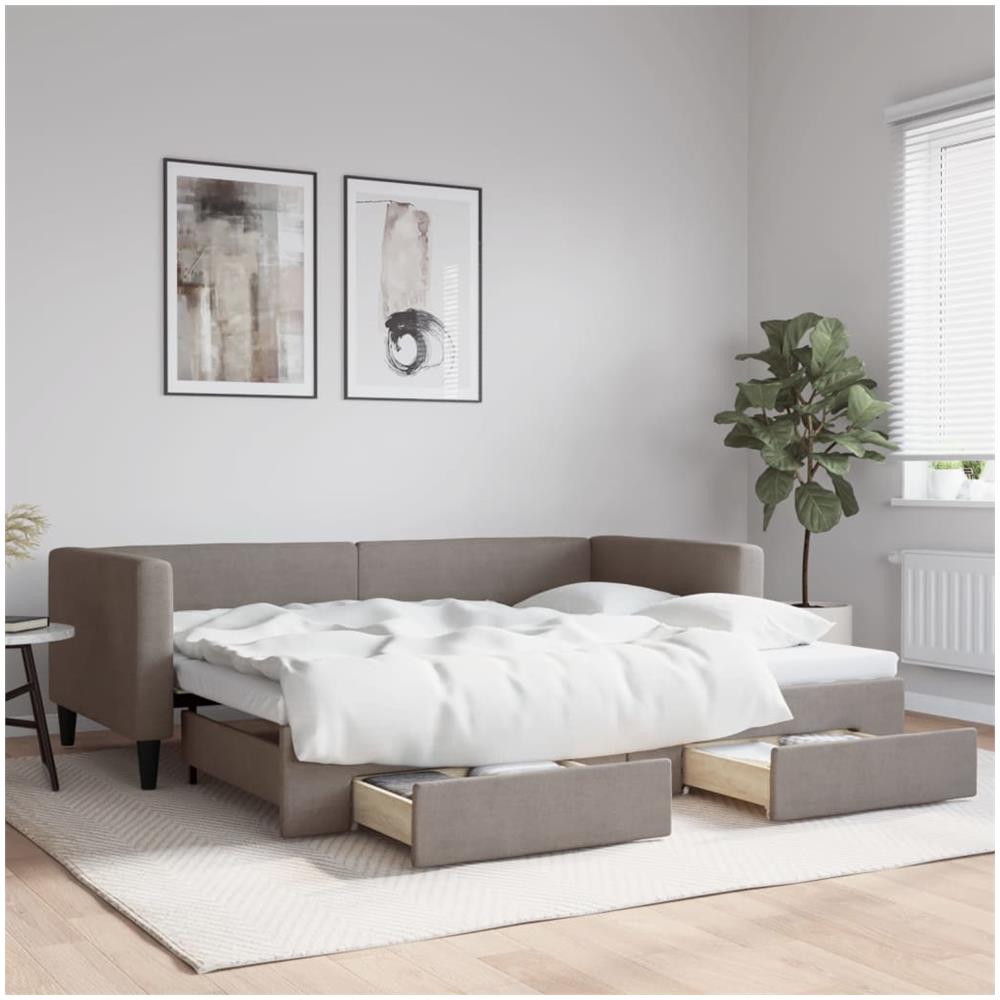 Divano Letto Estraibile Con Cassetti Tortora 90x200 Cm Tessuto - Foto 1