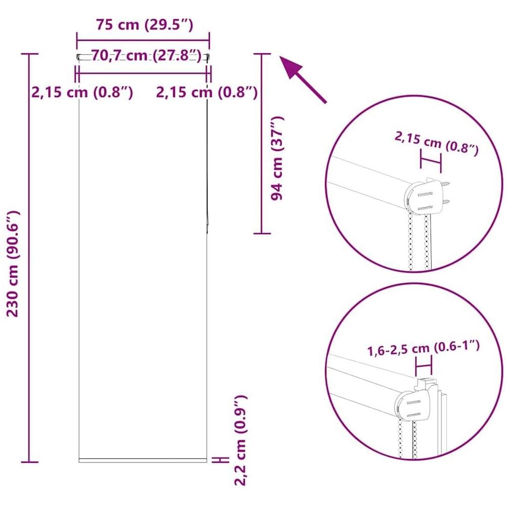 Tenda a Rullo Oscurante 75x230 cm Larghezza Tessuto 70,7 cm - Foto 10