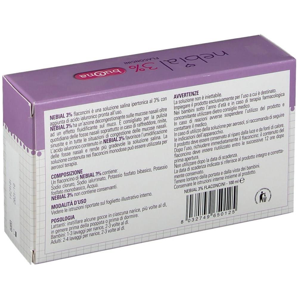 Nebial Flaconcini Soluzione Salina Ipertonica di Sodio Cloruro al 3% con Acido Ialuronico 20X5 ml - Foto 1