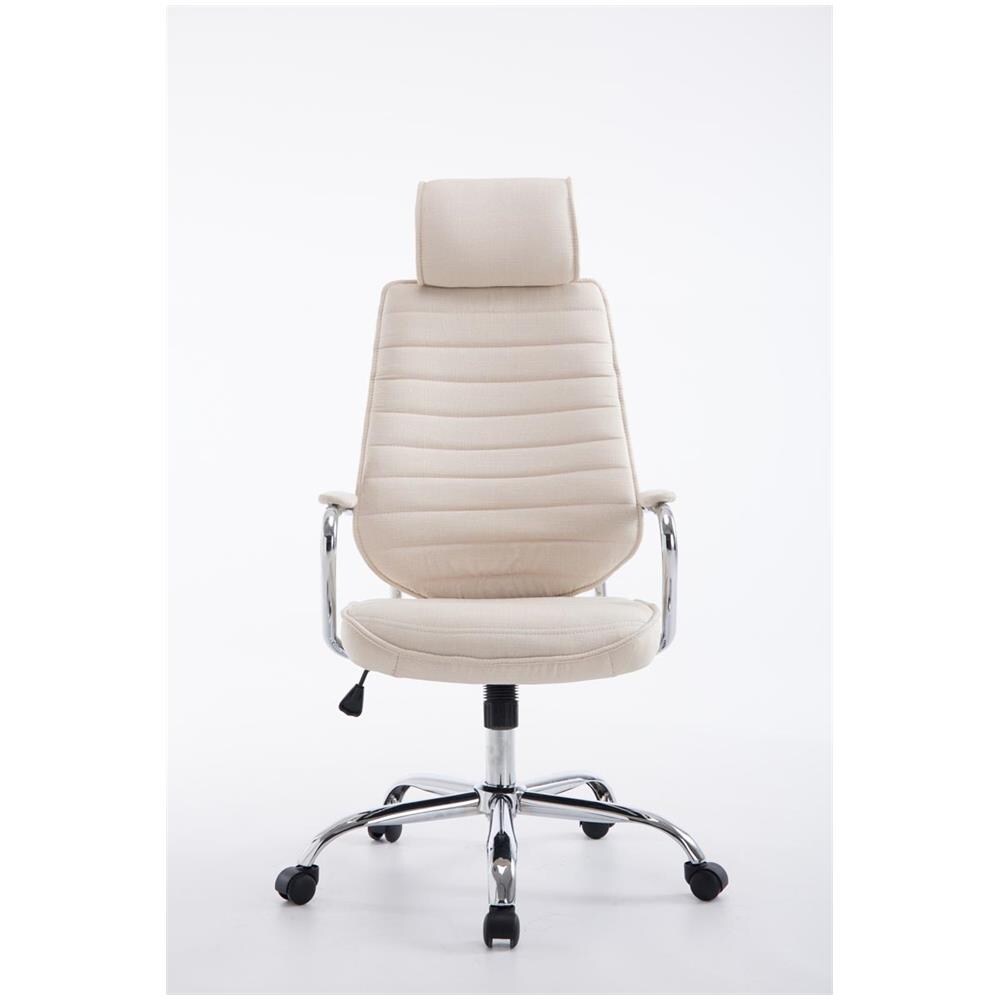 Poltrona da Ufficio Rako con Poggiatesta in Tessuto e Metallo - Poltrona Direzionale Regolabile 46-57cm - Sedia Imbottita con Braccioli e Ruote Crema - Foto 2