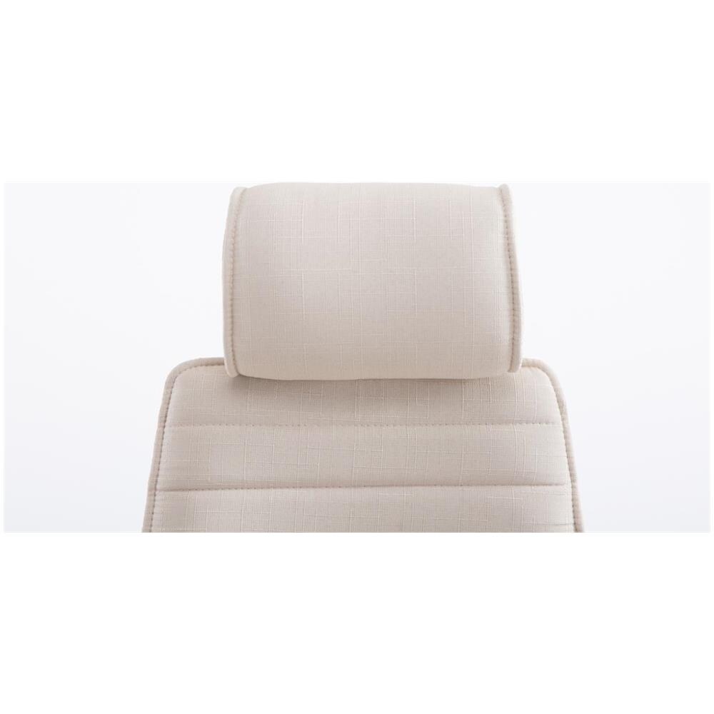 Poltrona da Ufficio Rako con Poggiatesta in Tessuto e Metallo - Poltrona Direzionale Regolabile 46-57cm - Sedia Imbottita con Braccioli e Ruote Crema - Foto 5