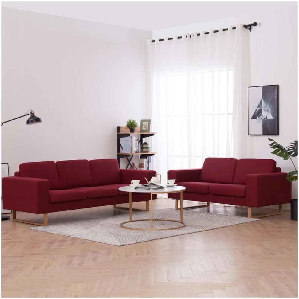 Set Divani 2 Pz In Tessuto Rosso Vino - Foto 1
