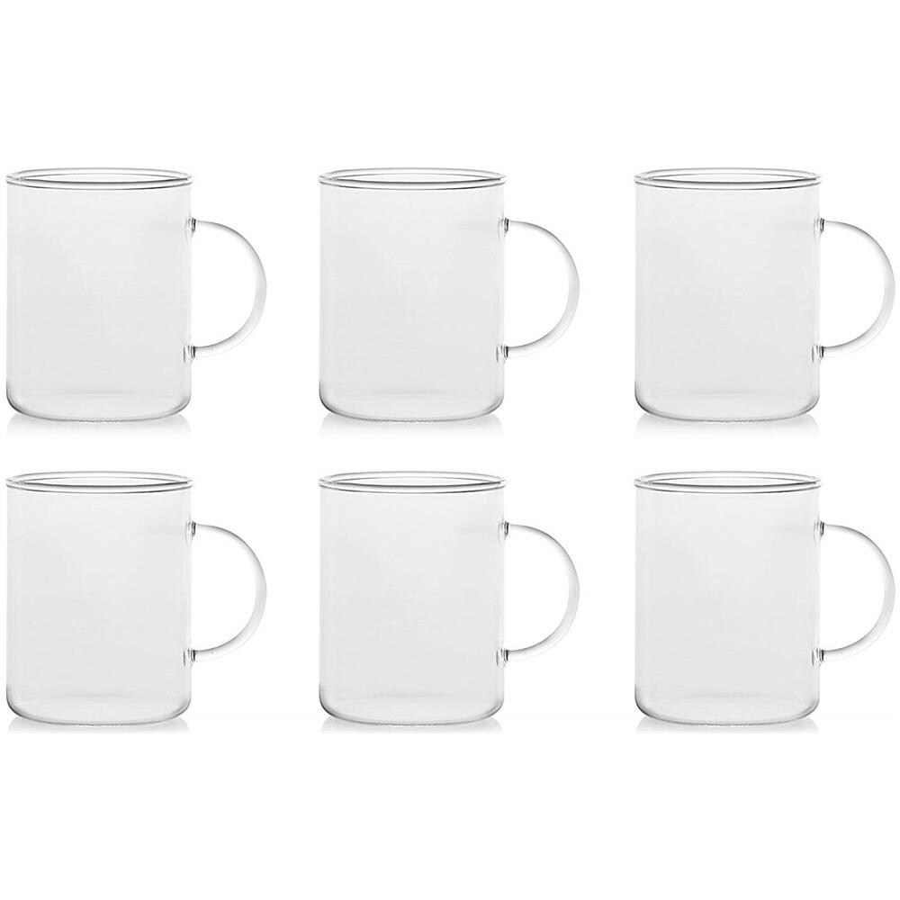 Set 6 Tazze Mug, Vetro Borosilicato, Trasparente, 400 Ml - Foto 1
