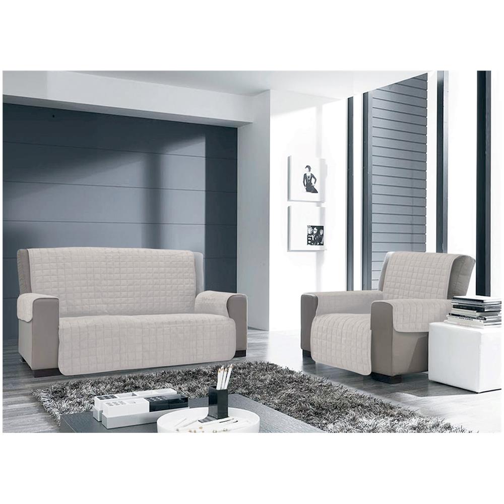 Copridivano Copripoltrona Trapuntato Antimacchia Tinta Unita Willy Grigio Chiaro Poltrona Grigio Chiaro - Foto 2