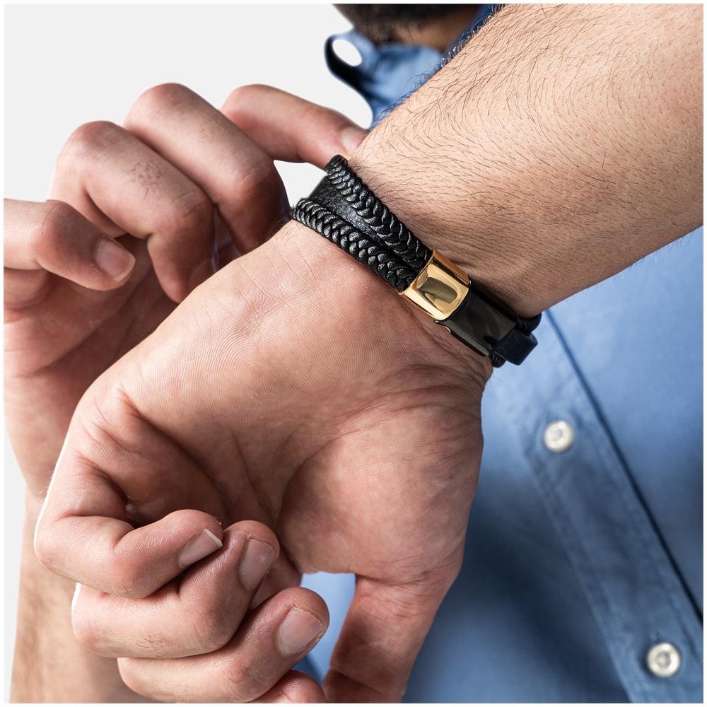 Bracciale in Pelle da Uomo, ""Glory"", 20cm, Oro - Foto 2