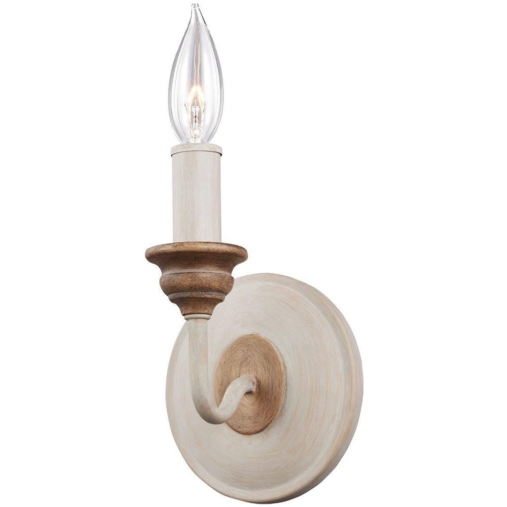 Lampada Da Parete Per Interni A 1 Luce A Candela, Gesso Lavato, Legno Di Spiaggia, E14 - Foto 1