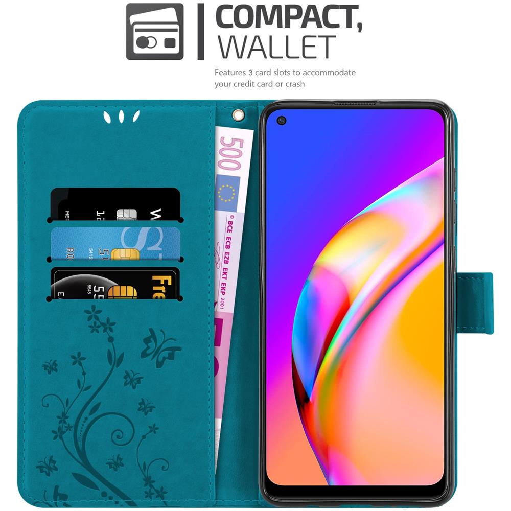 Cadorabo Custodia Compatibile Con Oppo A94 5g In Blu Fiore - Coperchio Protettivo In Design Floreale Con Chiusura Magnetica, Funzione Stand E Slot Per Carte - Foto 2