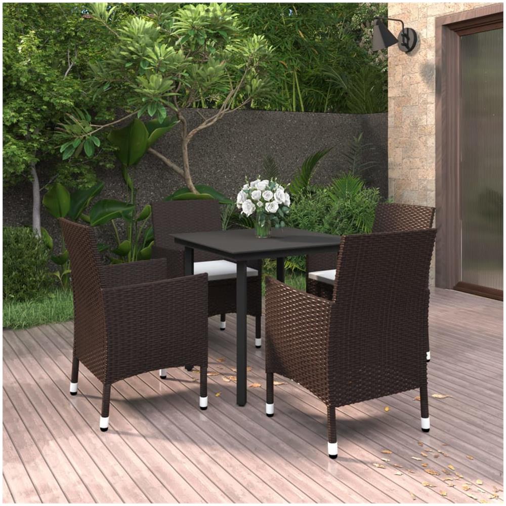 Set Da Pranzo Da Giardino 5 Pz Con Cuscini Polyrattan E Vetro - Foto 1