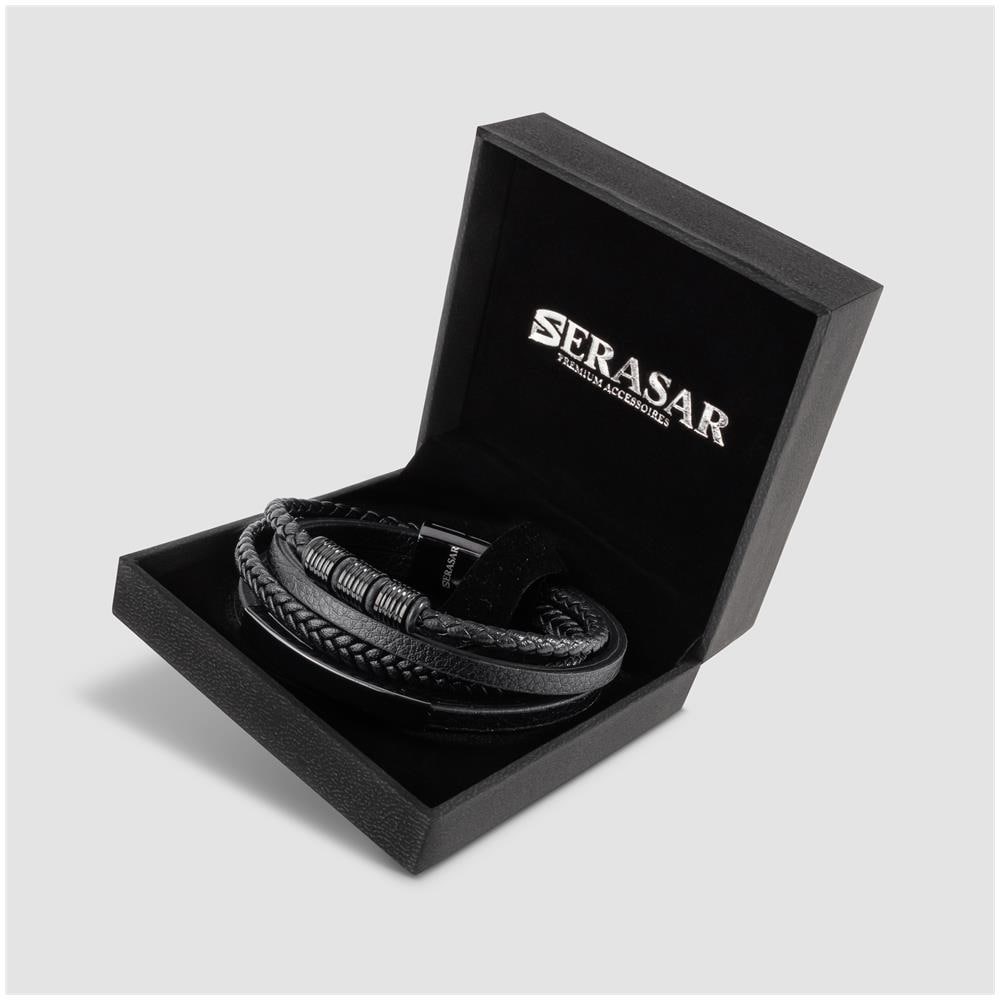 Bracciale in Pelle per Uomo, ""Brave"", 20cm, Nero - Foto 3