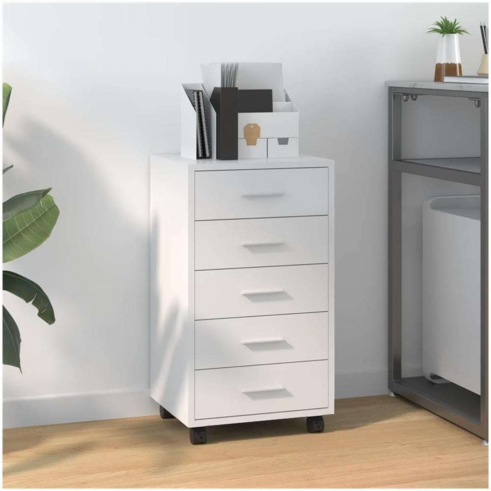 Cassettiera Con Ruote Bianco Lucido In Legno Multistrato - Foto 1