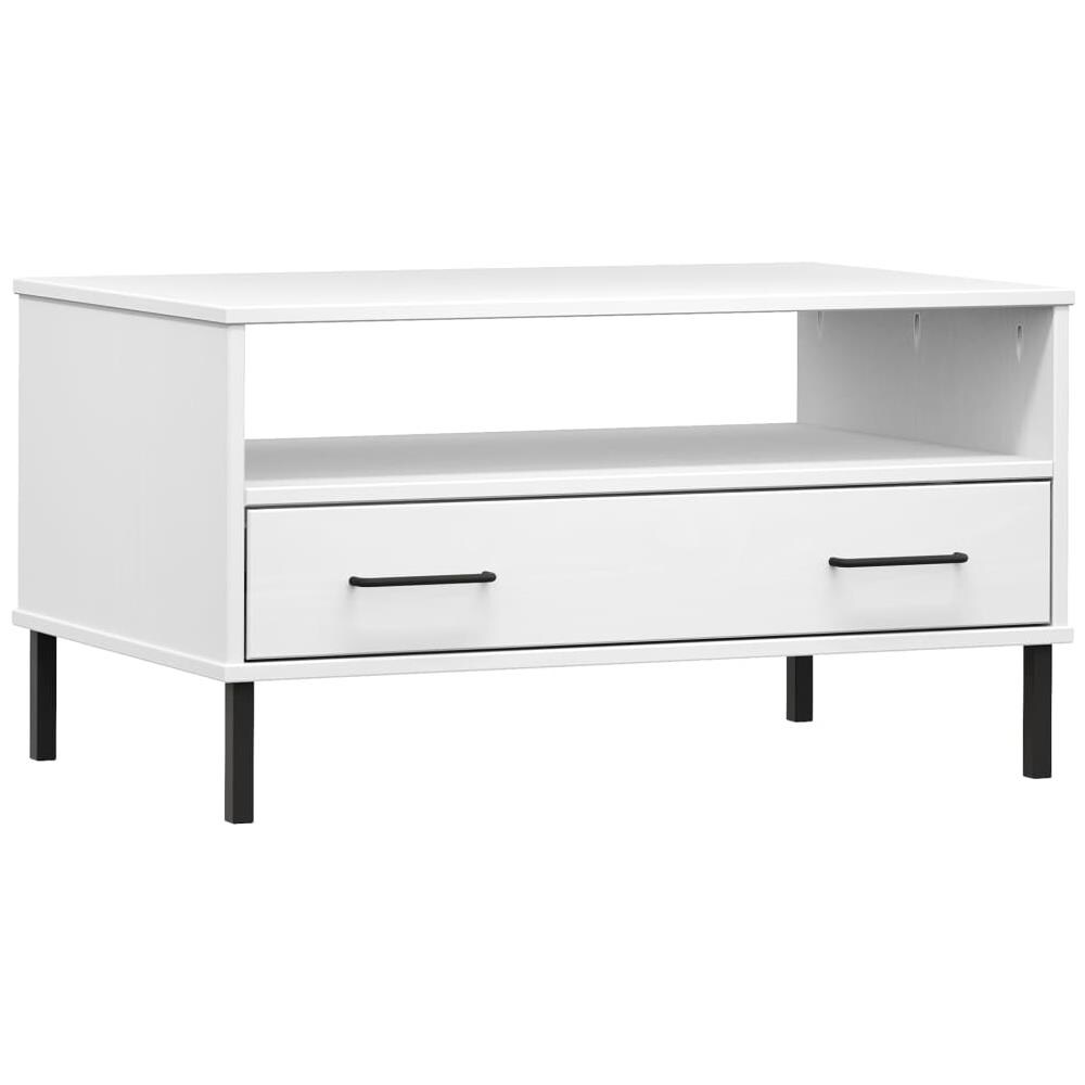 Tavolino Gambe Metallo Bianco 85x50x45 Cm Legno Massello Oslo - Foto 2
