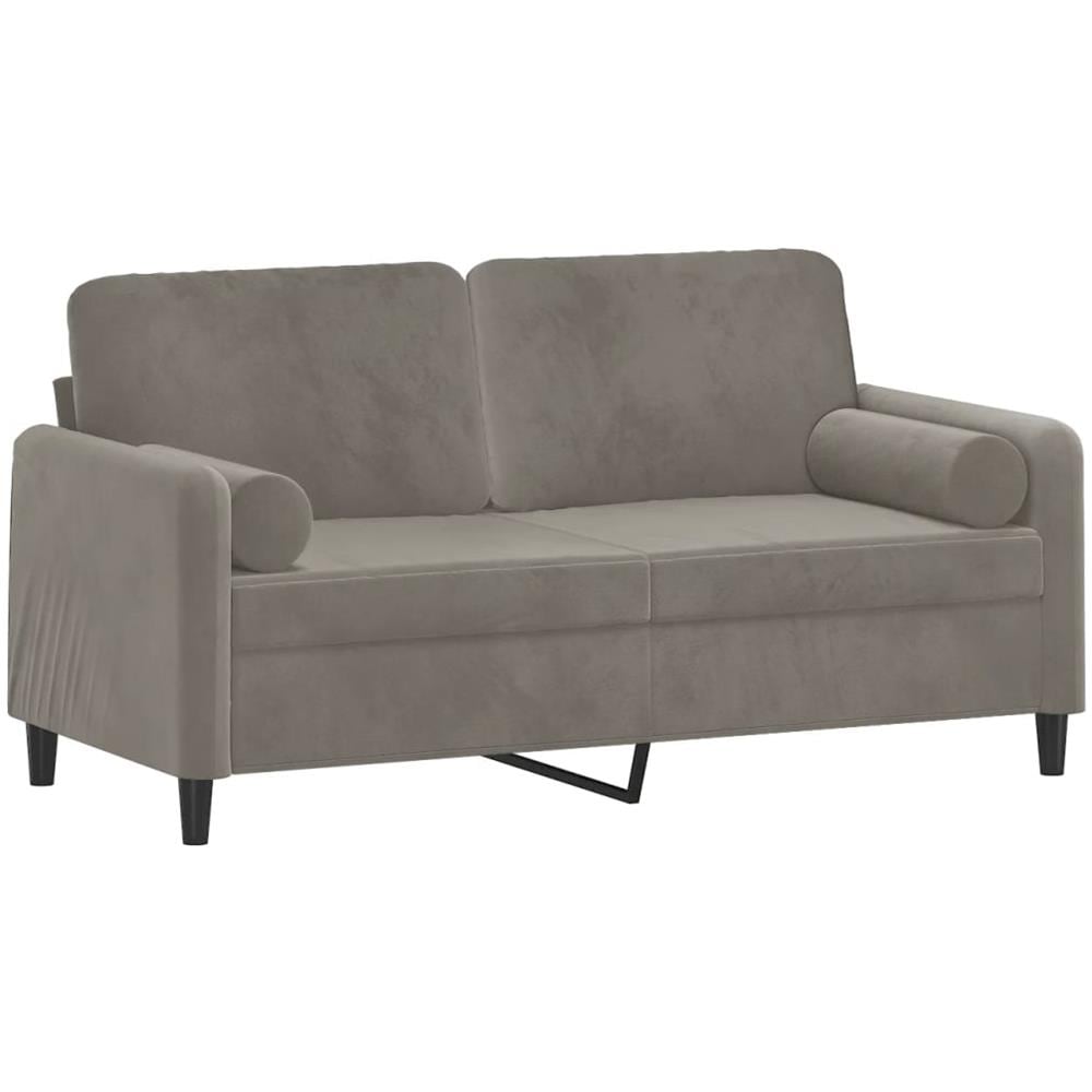Divano A 2 Posti Con Cuscini Grigio Chiaro 140 Cm In Velluto - Foto 2