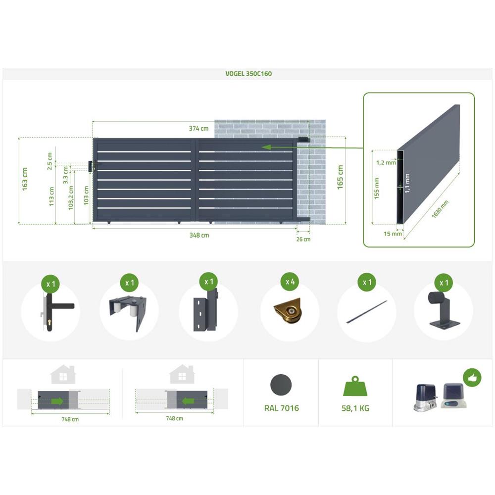 Cancello Scorrevole In Alluminio 3,5m Vogel 350c160 - Foto 7