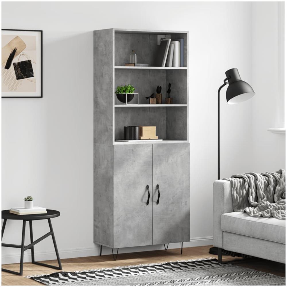 Credenza bassa,Armadietto Buffet Vintage Grigio Cemento 69,5x31x115 cm
