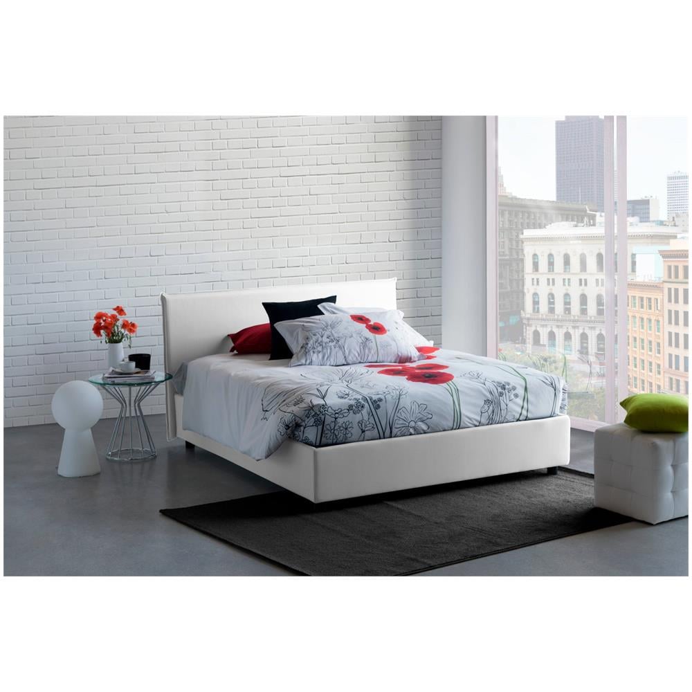 Letto Matrimoniale Brenda, Letto Contenitore Con Rivestimento In Tessuto, 100% Made In Italy, Apertura Frontale, Con Materasso Cm 160x200 Incluso, Bianco - Foto 2