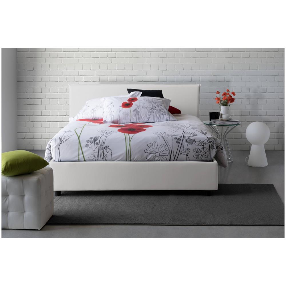 Letto Matrimoniale Brenda, Letto Contenitore Con Rivestimento In Tessuto, 100% Made In Italy, Apertura Frontale, Con Materasso Cm 160x200 Incluso, Bianco - Foto 4