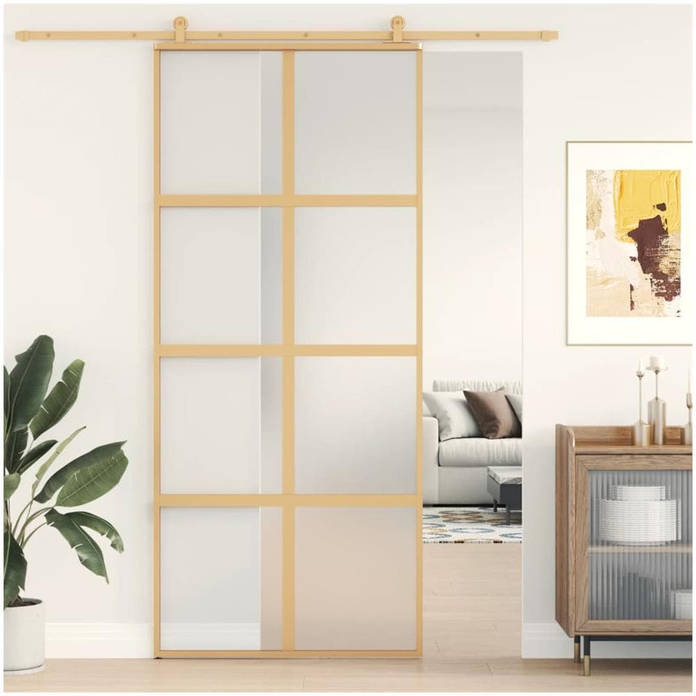 Porta Scorrevole Dorata 90x205 Vetro Smerigliato Esg Alluminio - Foto 1