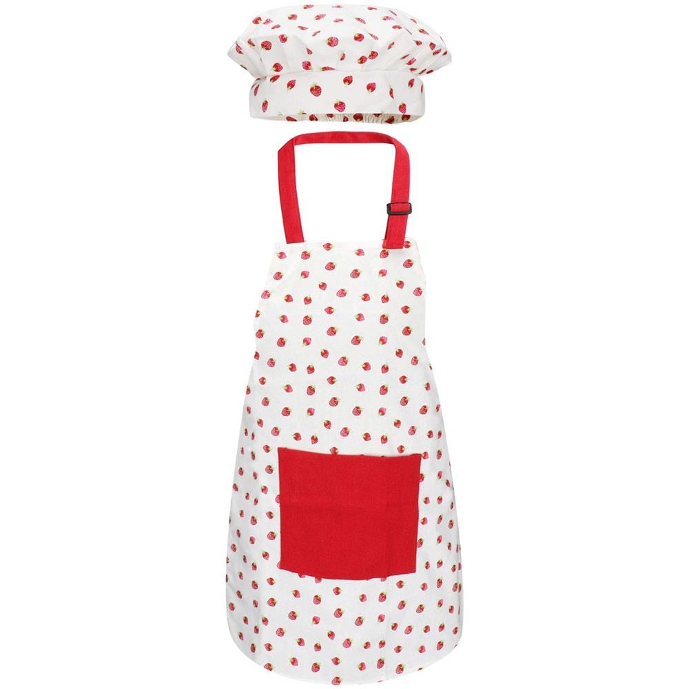 Grembiule Per Bambini Con Cappello Da Cuoco, Graziosi Grembiuli Da Forno Per Bambini Con Tracolla Regolabile E Tasche Per Ragazze Ragazzi Che Cucinano Dolci E Dipingono Giardinaggio In 2 Misure (rosso Fragola, Piccolo) - Foto 1