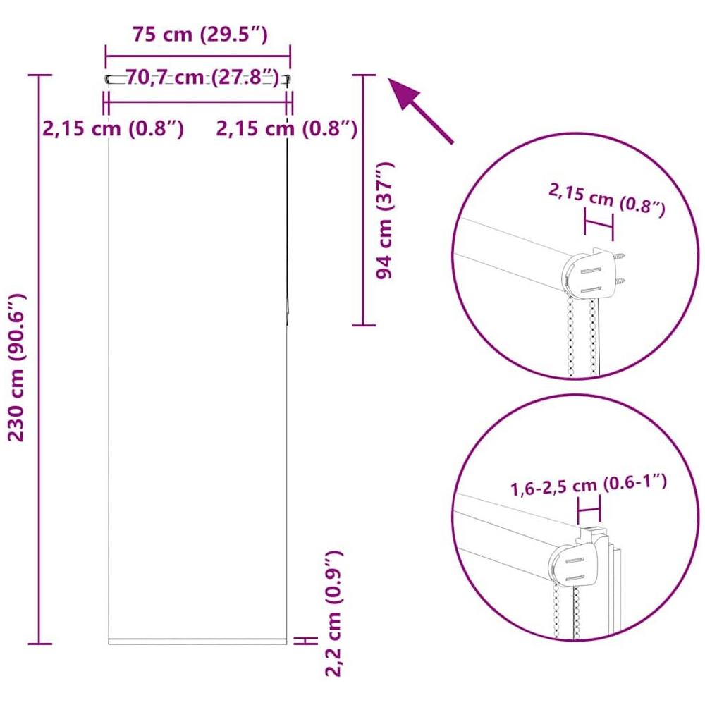 Tenda a Rullo Oscurante 75x230 cm Larghezza Tessuto 70,7 cm - Foto 10