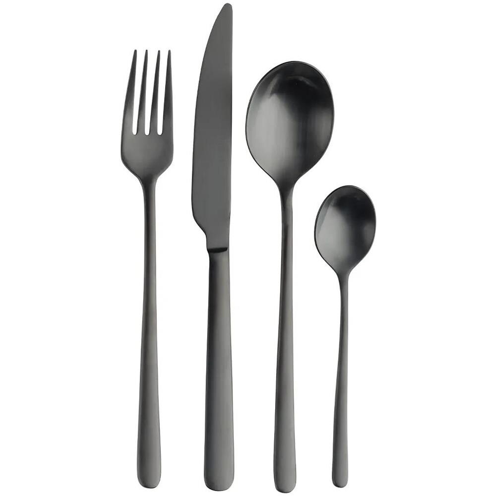 Sky satin treasure black Posate da tavola in acciaio finitura nera satina Confezione - Set da 24 Pezzi - 6 Posti Tavola - Confezione Regalo Made in Italy - Foto 1