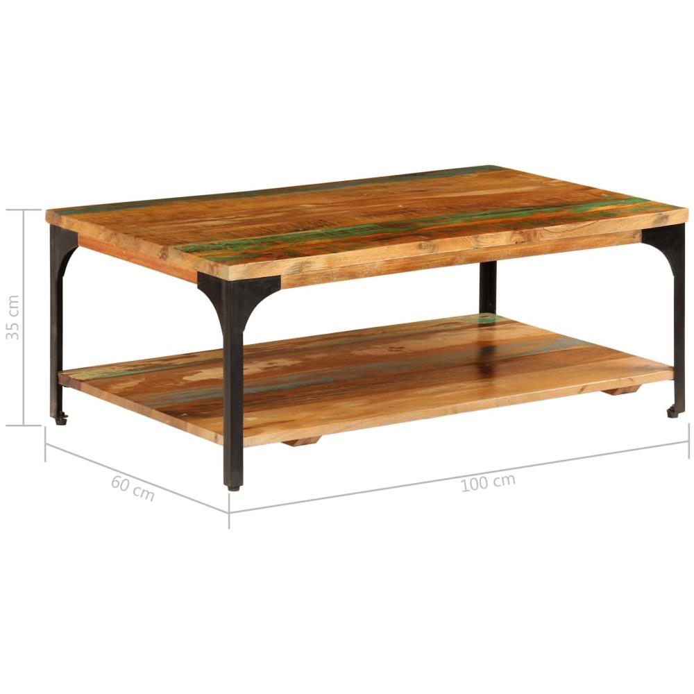 Tavolino Da Caffè Con Mensola 100x60x35 Cm Massello Di Recupero - Foto 14