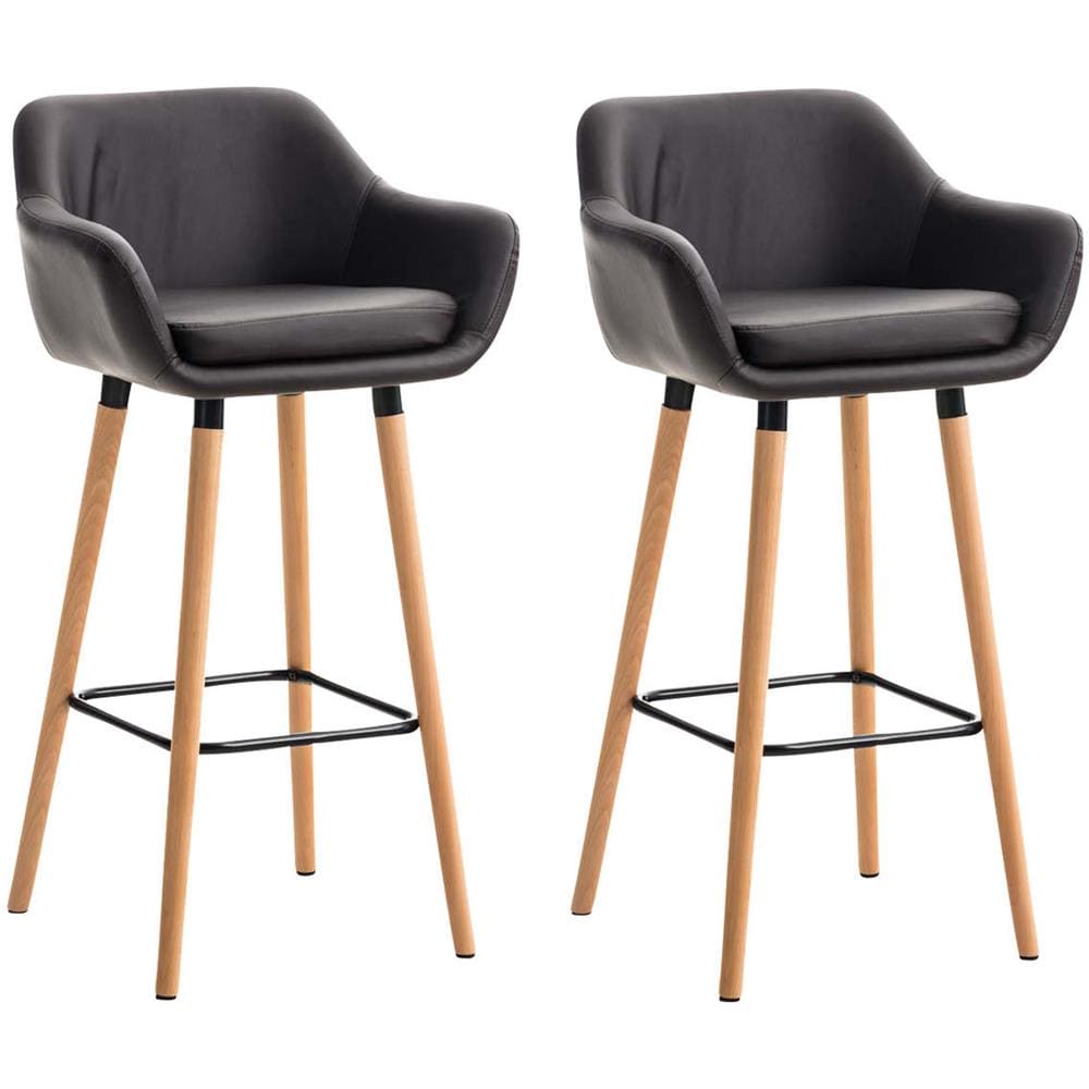 Set Di 2 Sgabelli Da Bar Kingston Regolabili In Altezza – Rivestiti In Ecopelle, Seduta Girevole 360°, Telaio Metallico Nero, Noce/Nero - 2