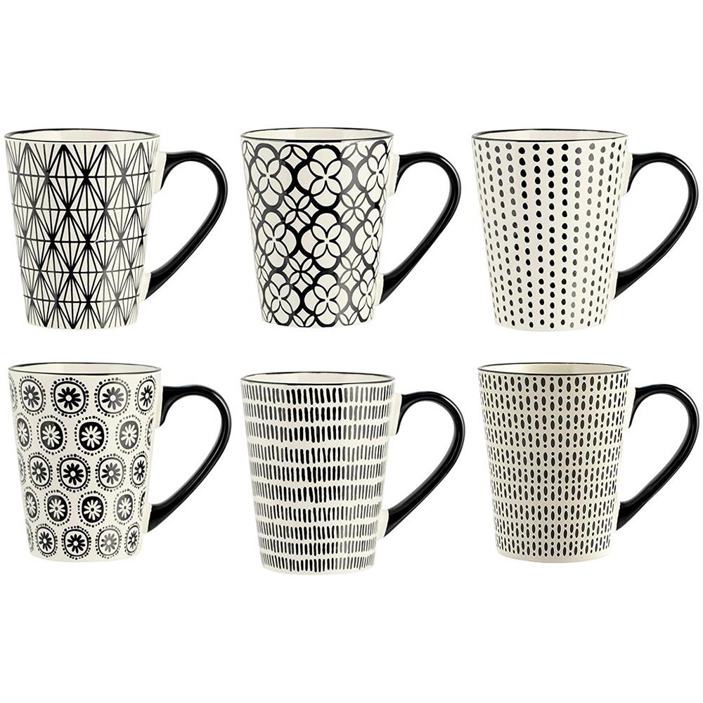 Vhera Set 6 Tazze Mug, Stoneware, Bianco / nero, 350 Ml - Foto 1