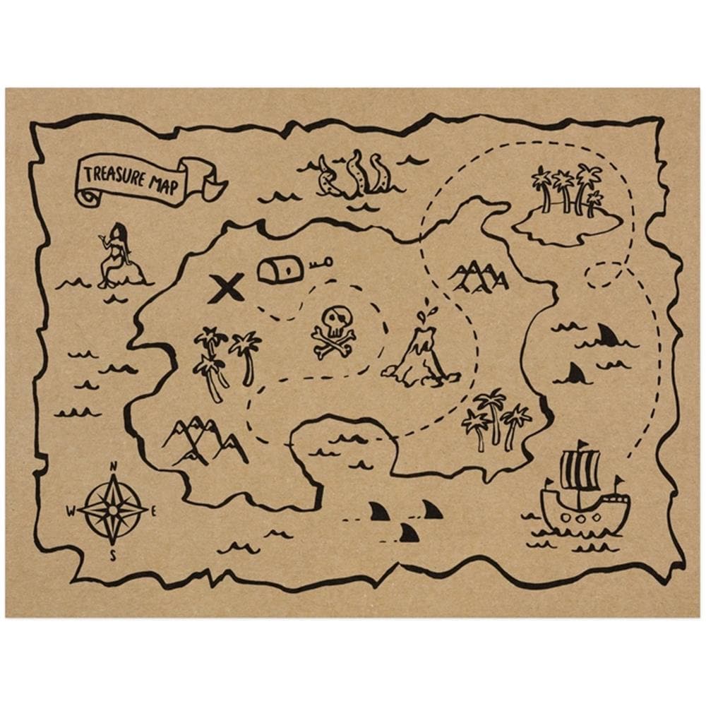 Partydeco - 7 Tovagliette In Carta Kraft Mappa Del Tesoro - Foto 1