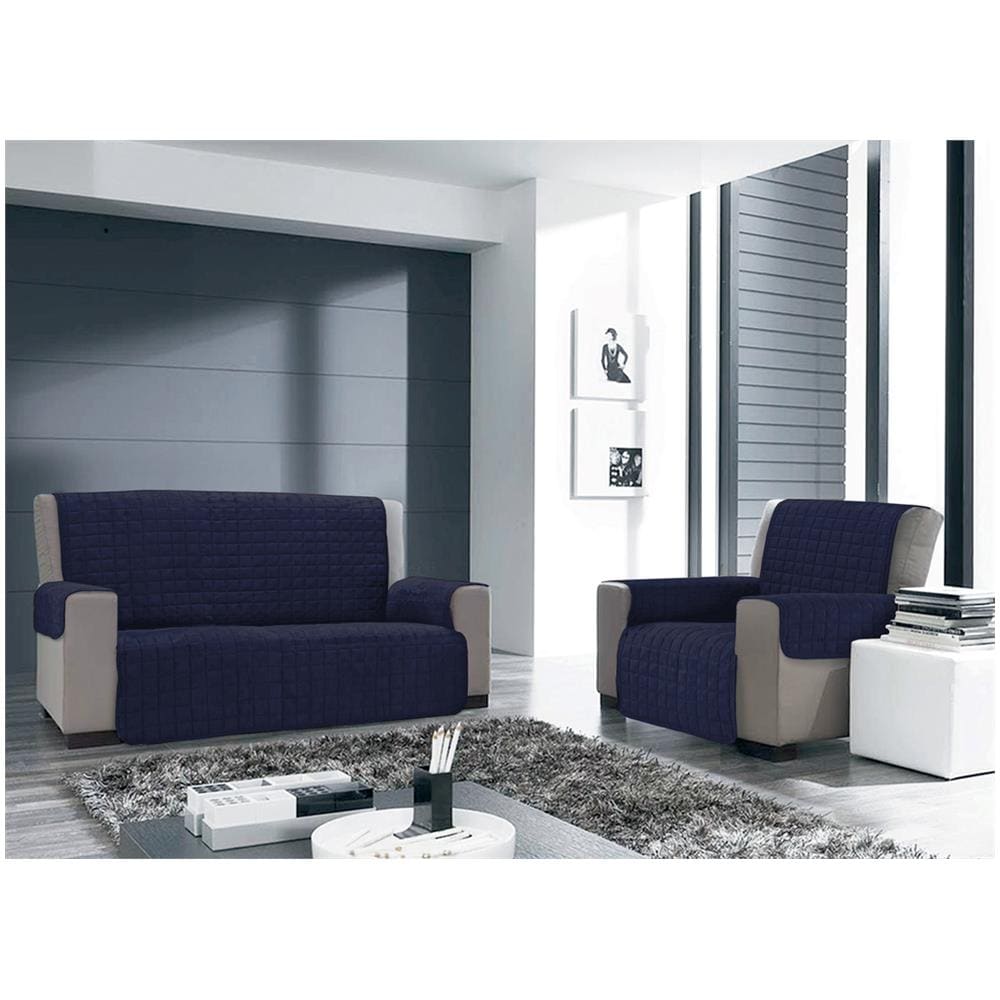 Copridivano Copripoltrona Trapuntato Antimacchia In Tinta Unita Willy Blu Poltrona Blu - Foto 2