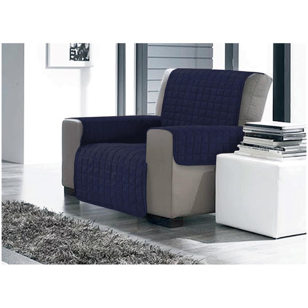 Copridivano Copripoltrona Trapuntato Antimacchia In Tinta Unita Willy Blu Poltrona Blu - Foto 1