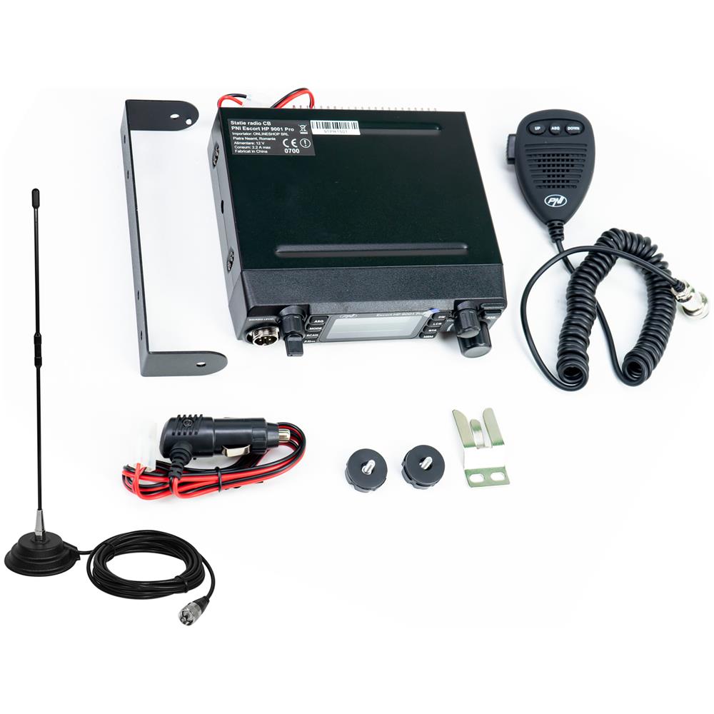 Pacchetto Cb Escort Stazione Radio Asq Hp 9001 Pro Regolabile, Am-fm, 12v / 24v, 4w + Cb Antenna Extra 40 Con Magnete, 30w, 26-30mhz, Swr 1.0, Fibra Di Vetro - Foto 2