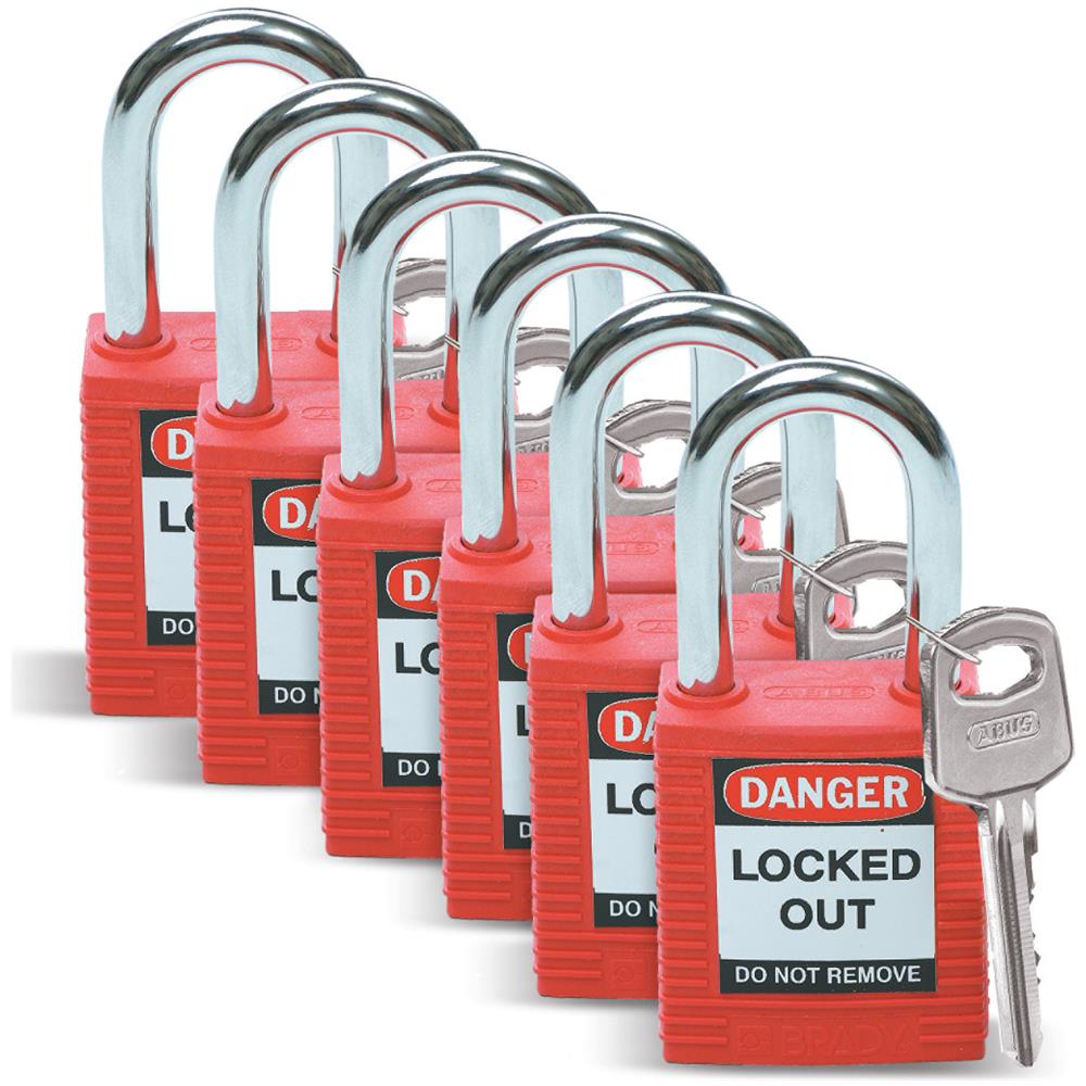 , Sicherheitsschloss Mit Stahlbgel, Rot, 38mm Bgelhhe, 6,5mm Bgeldurchmesser (keyed Different) (6er Pack) (051339) - Foto 1