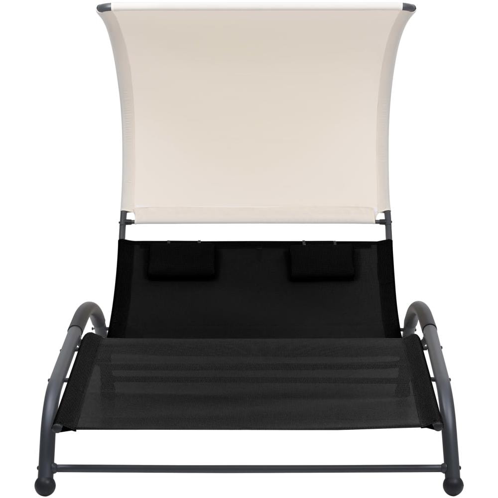 Lettino Prendisole Doppio con Baldacchino in Textilene Nero - Foto 2