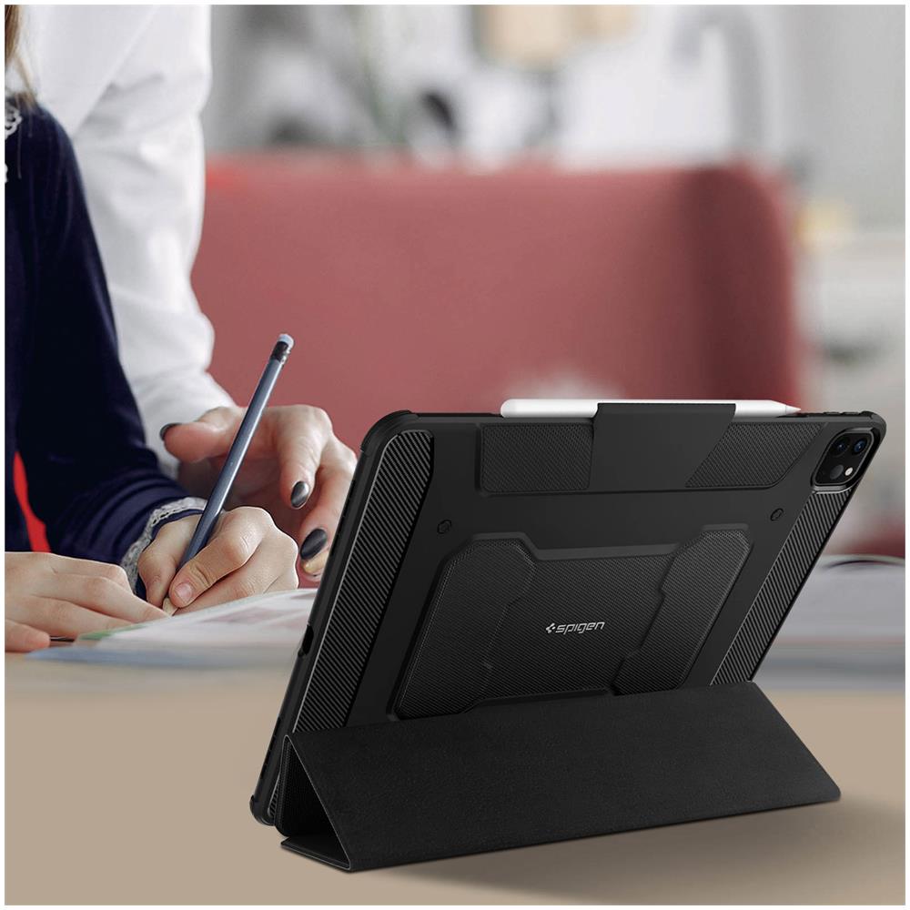 Custodia Stand Per Ipad Pro 11 2021 / 2020 / 2018 Rugged Armor Pro Spigen Nera - Foto 5