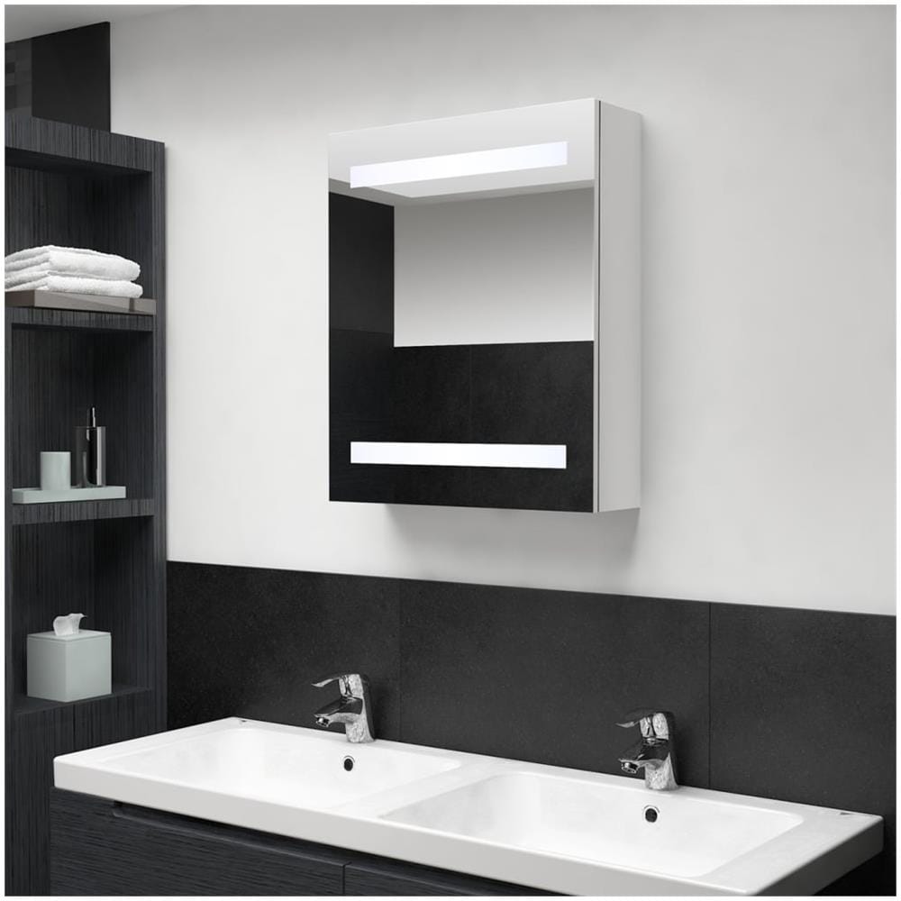 Armadietto Bagno con Specchio e LED Bianco Lucido 50x14x60 cm - Foto 1