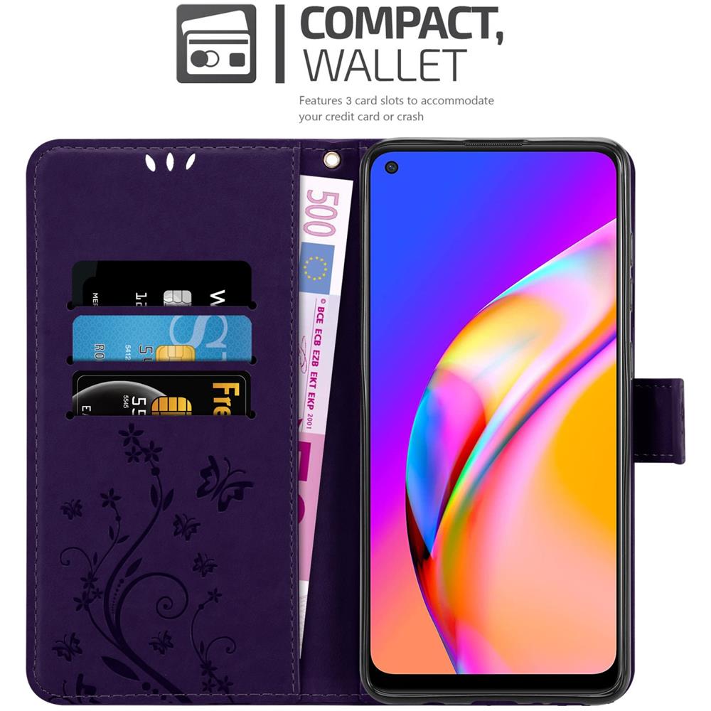 Custodia Compatibile Con Oppo A94 5g In Lilla Scuro Fiore - Coperchio Protettivo In Design Floreale Con Chiusura Magnetica, Funzione Stand E Slot Per Carte - Foto 2
