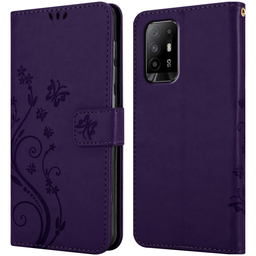 Custodia Compatibile Con Oppo A94 5g In Lilla Scuro Fiore - Coperchio Protettivo In Design Floreale Con Chiusura Magnetica, Funzione Stand E Slot Per Carte - Foto 7