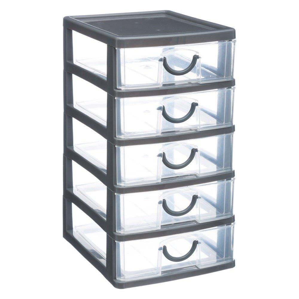 Organizer Con 5 Cassetti, 13 X 16 X 26 Cm, Grigio - Foto 1