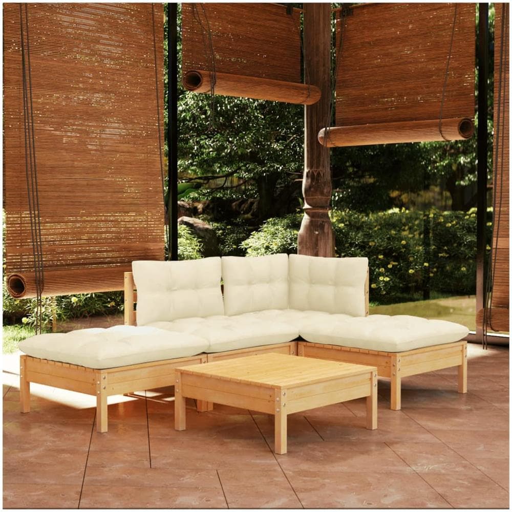 Set Divani da Giardino 5 pz con Cuscini Crema in Massello di Pino - Foto 1