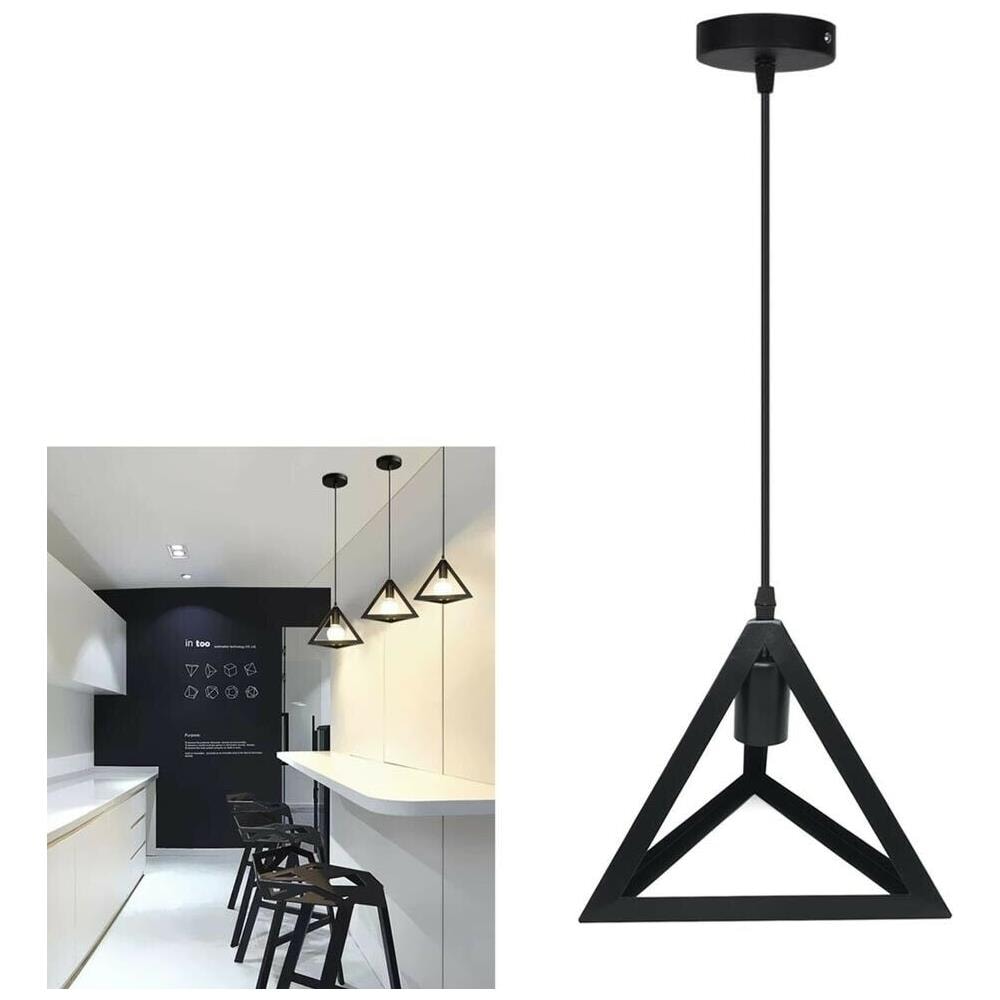 Lampadario Da Soffitto A Sospensione Forma Triangolo 3d Porta Lampadina E27 Nero - Foto 2
