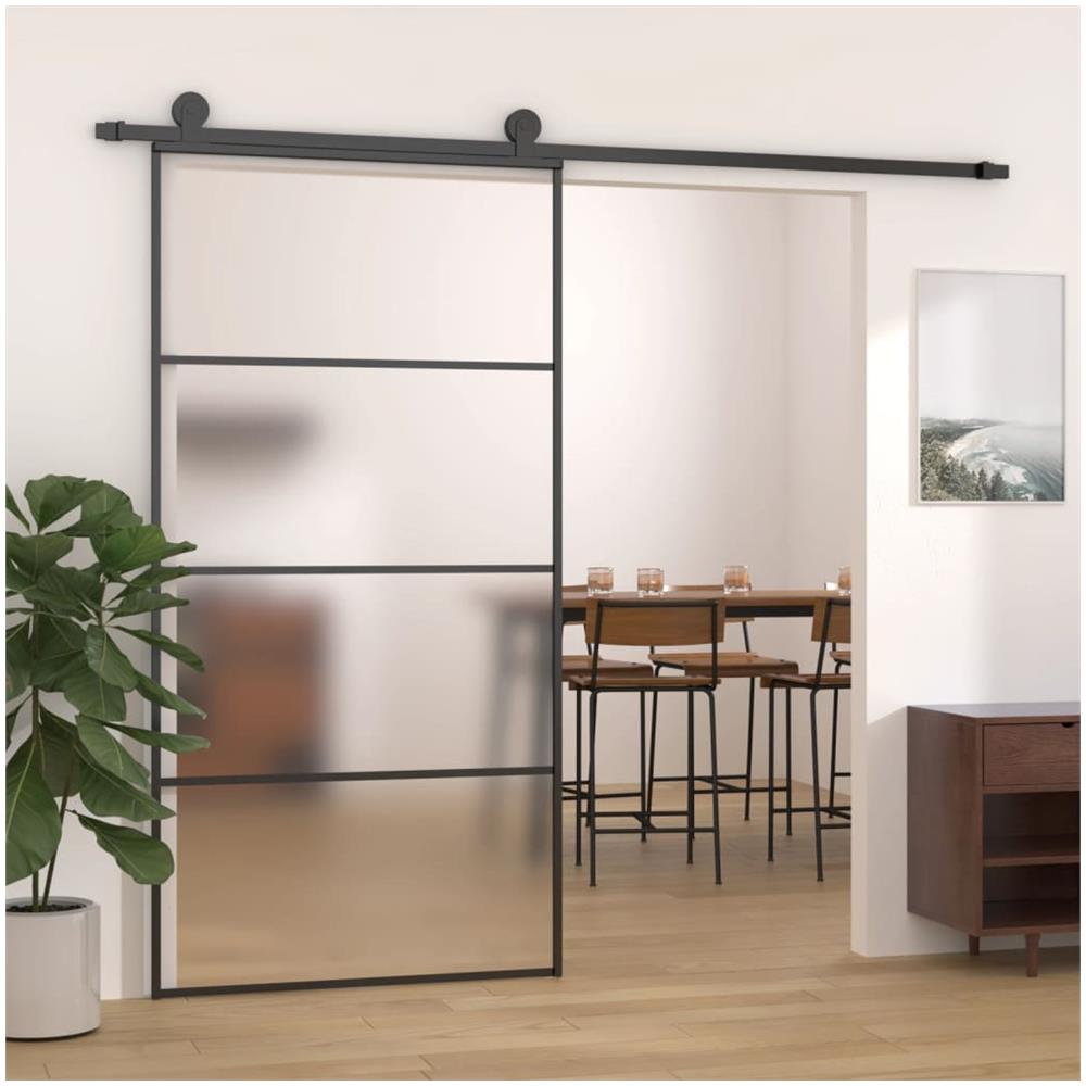 Porta Scorrevole in Vetro ESG e Alluminio 102,5x205 cm Nera - Foto 1