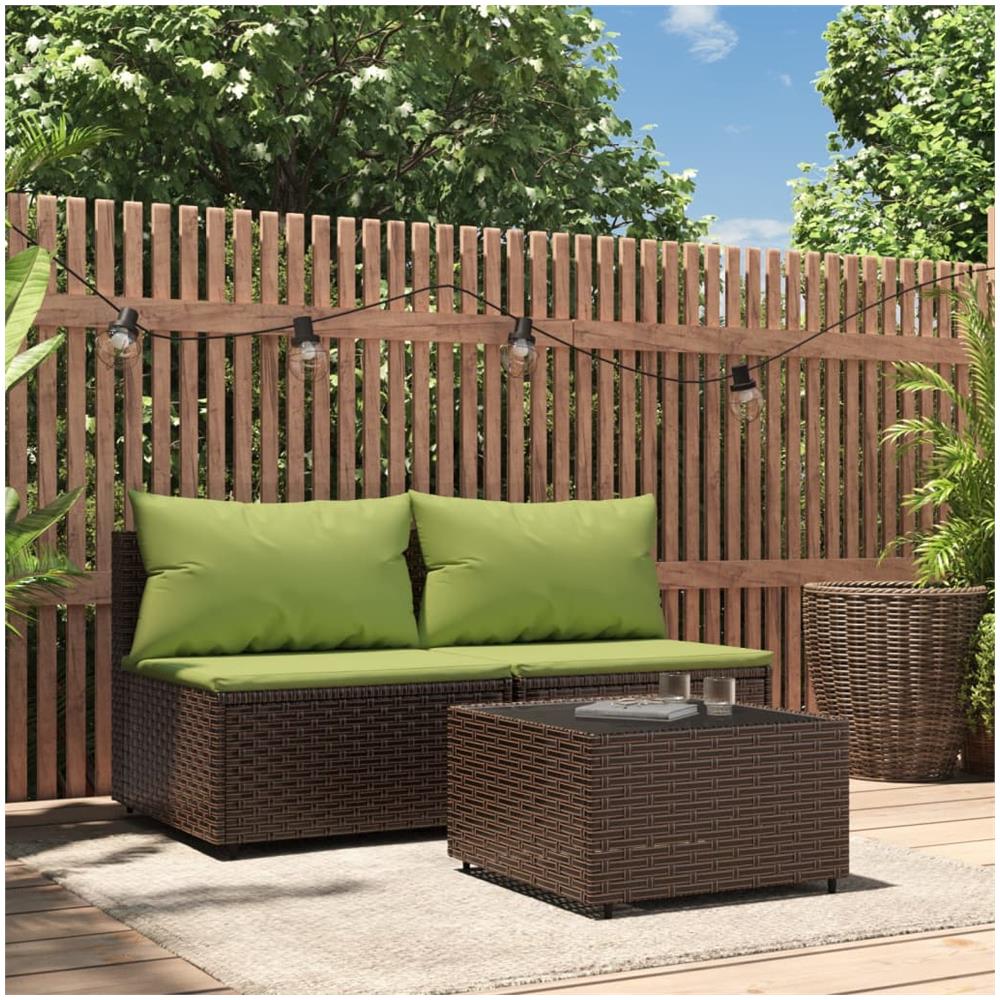 Set Mobili Da Giardino 3 Pz Con Cuscini In Polyrattan Marrone - Foto 1