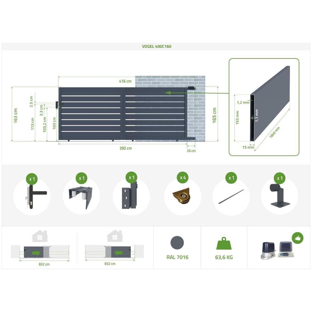 Cancello Scorrevole In Alluminio 4m Vogel 400c160 - Foto 7