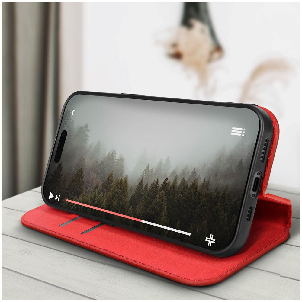 Custodia Per Iphone 15 Pro Max Portafoglio Funzione Supporto Video Rossa - Foto 5