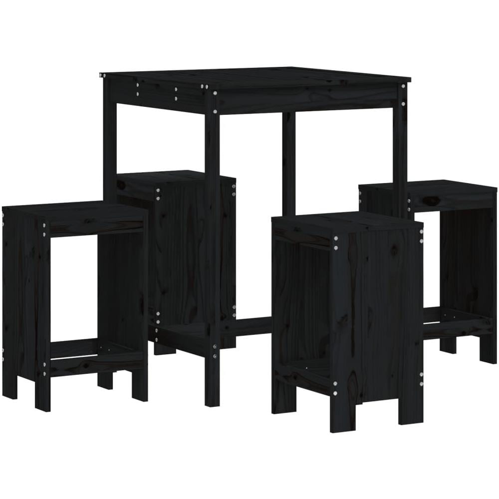 Set Bar Da Giardino 5 Pz Nero In Legno Massello Di Pino - Foto 2