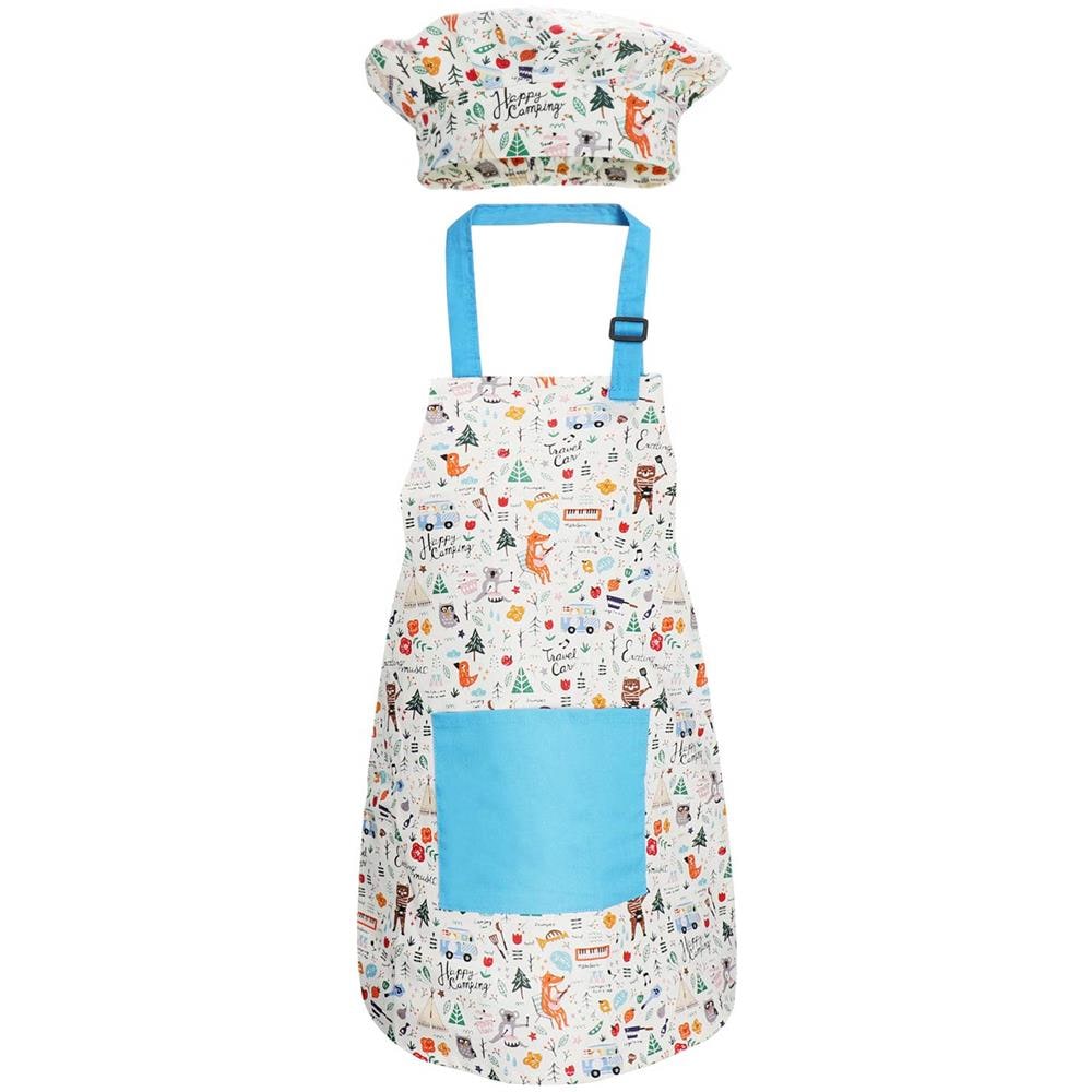Set Grembiule E Cappello Da Cuoco Per Bambini, Graziosi Grembiuli Da Forno Per Bambini Con Tracolla Regolabile E Tasche Per Ragazze Ragazzi Che Cucinano Dolci, Pittura, Giardinaggio, In 2 Misure (animali Blu, Piccoli) - Foto 1