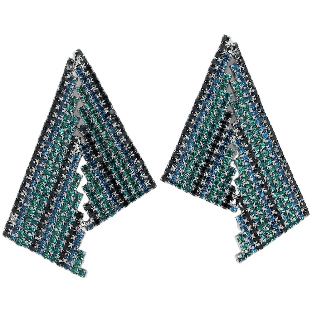Orecchini Triangolo Asimmetrico in Cristallo Blu - Foto 1
