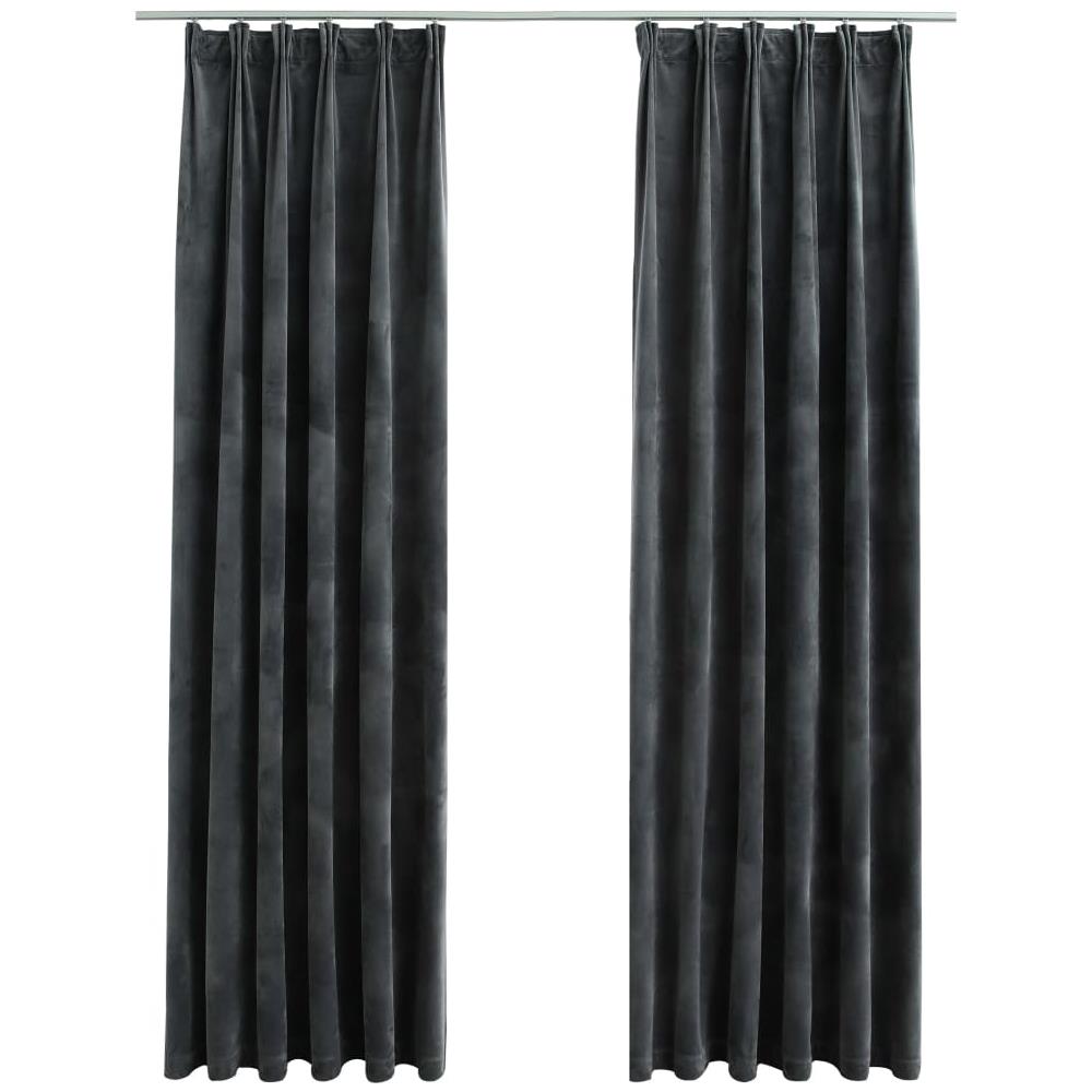 Tende Oscuranti Con Ganci 2 Pz Antracite In Velluto 140x245 Cm - Foto 2