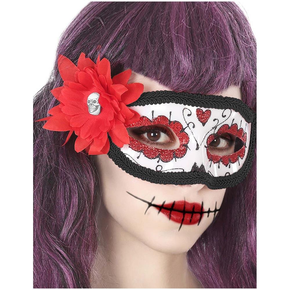 Maschera Fiore Rosso Dia De Los Muertos Adulto - Foto 1