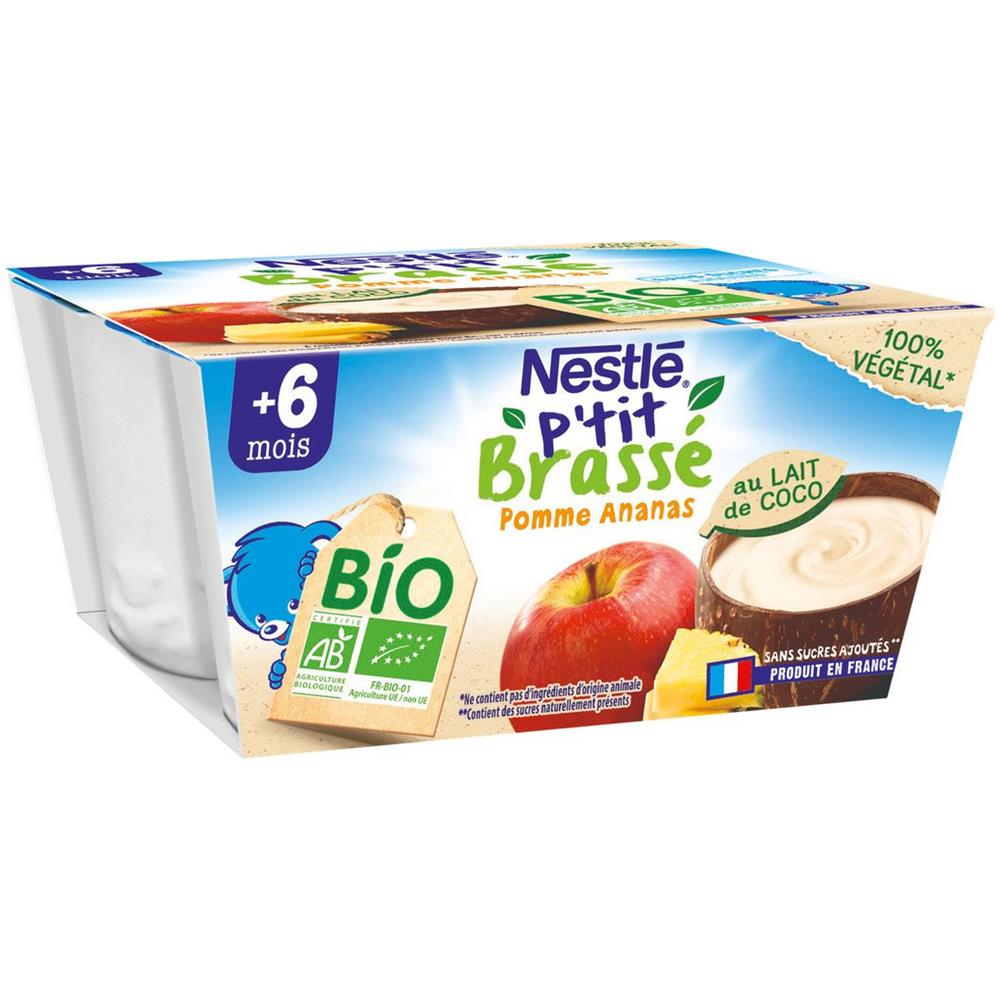 P Tit Brasse Dessert Bébé Dés 6 Mois Végétal Lait De Coco Pomme Ananas Bio P'tit Brasse - Foto 1